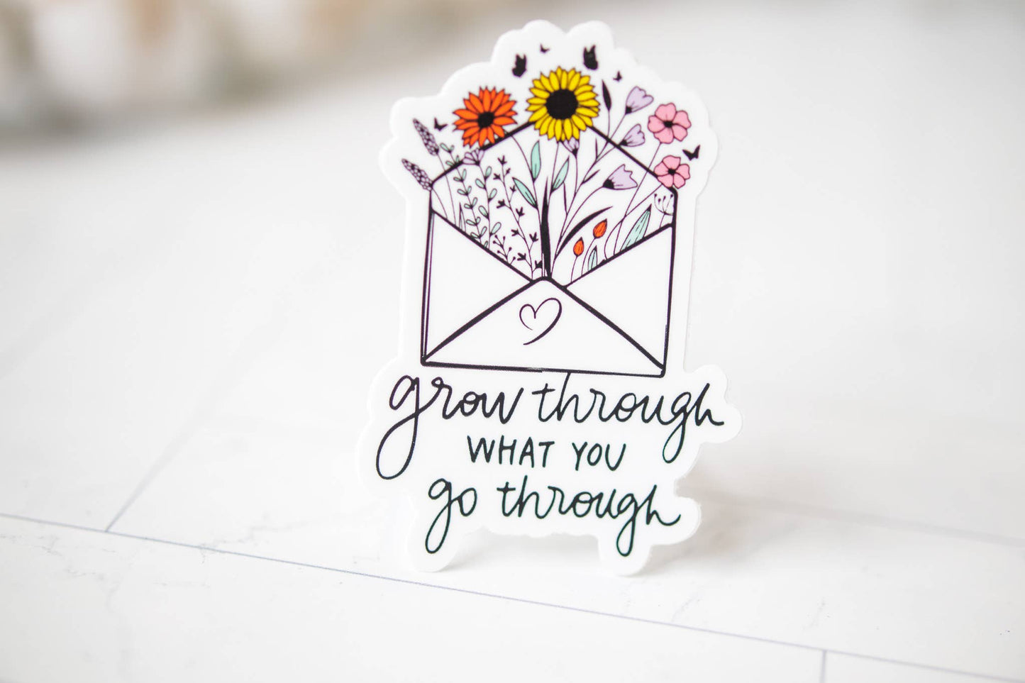 Grow Through, Wildflower Envelope Vinyl Sticker, 3x3 in.