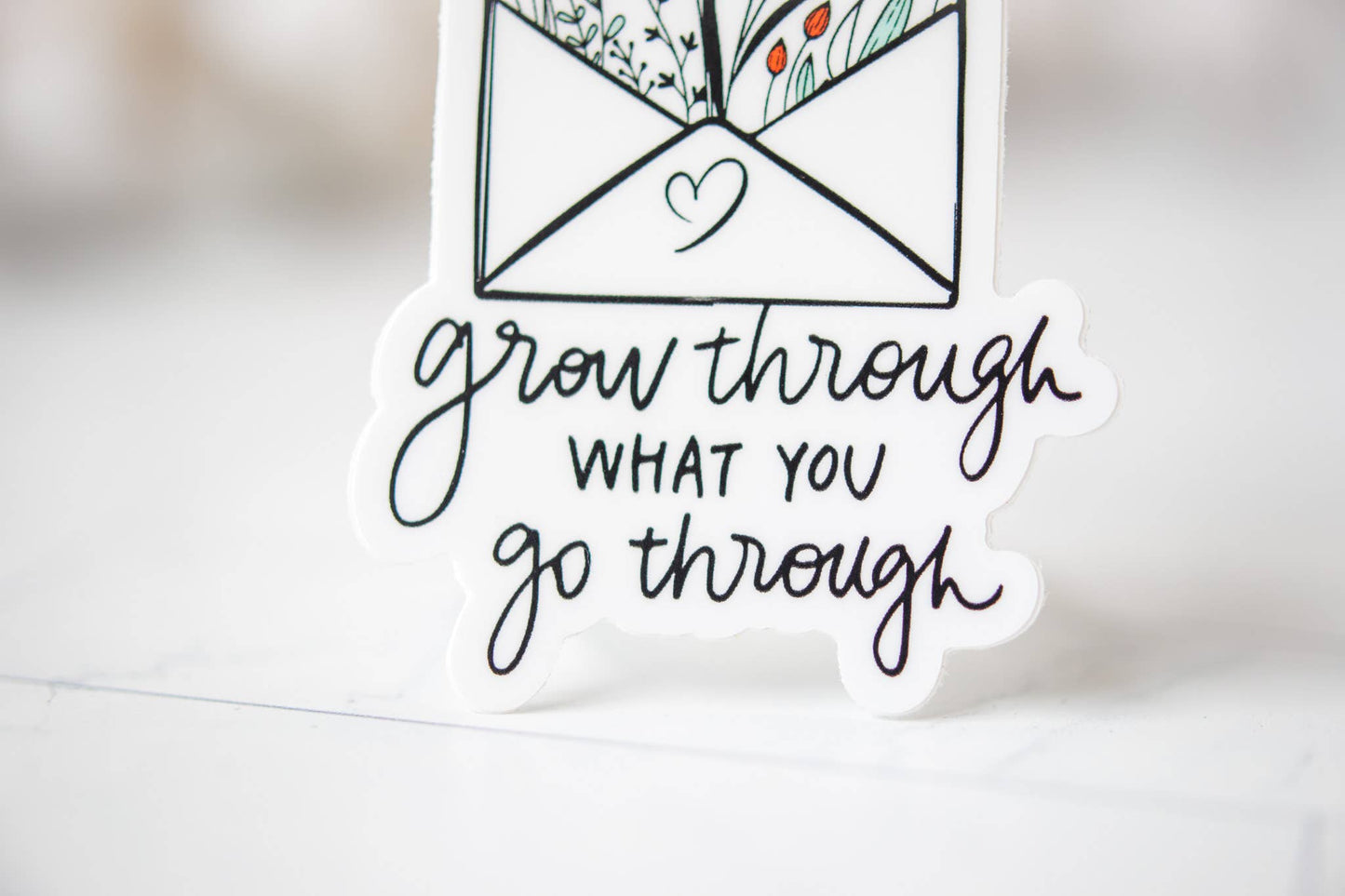 Grow Through, Wildflower Envelope Vinyl Sticker, 3x3 in.
