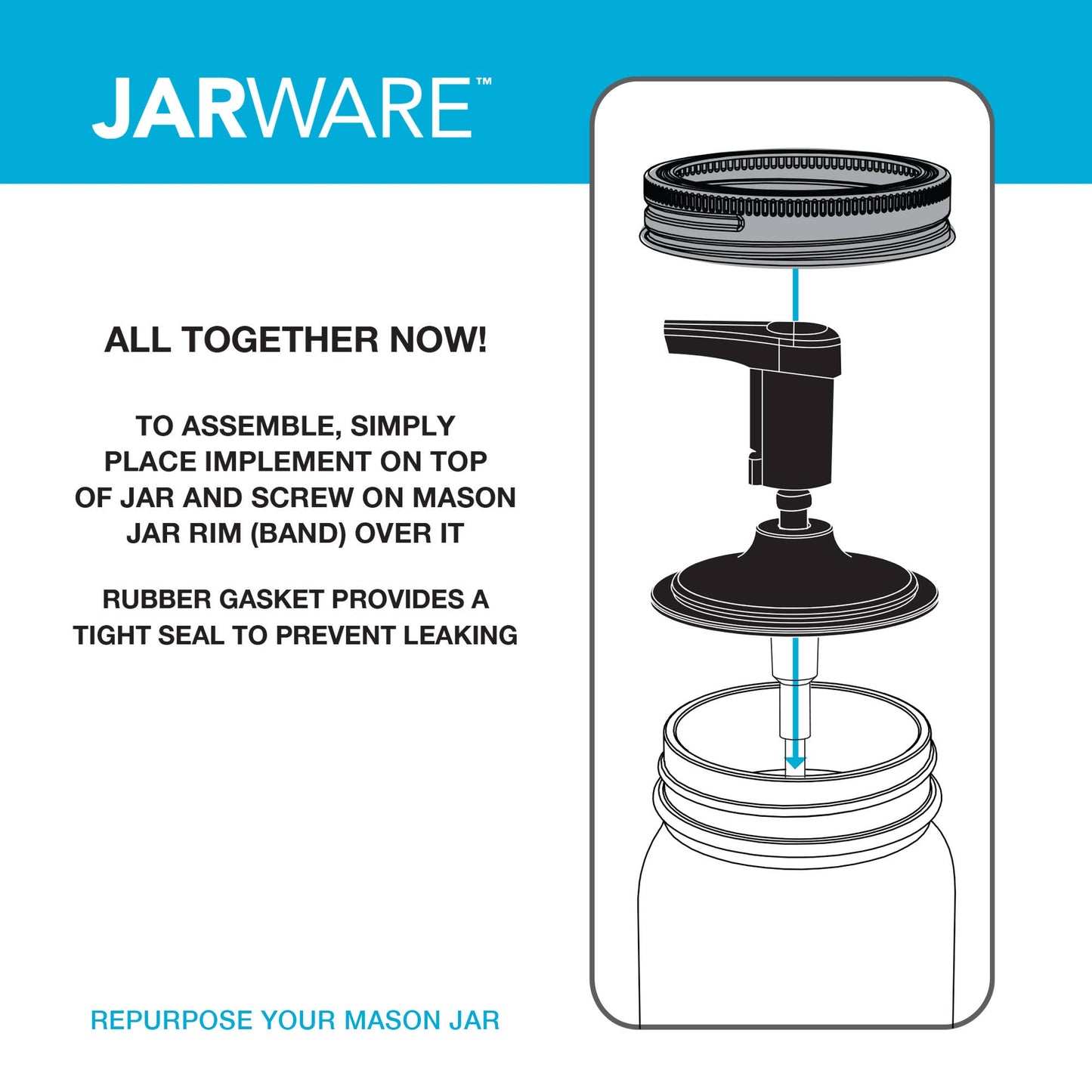 Jarware Black Foaming Soap Dispenser Lids, Regular Mouth