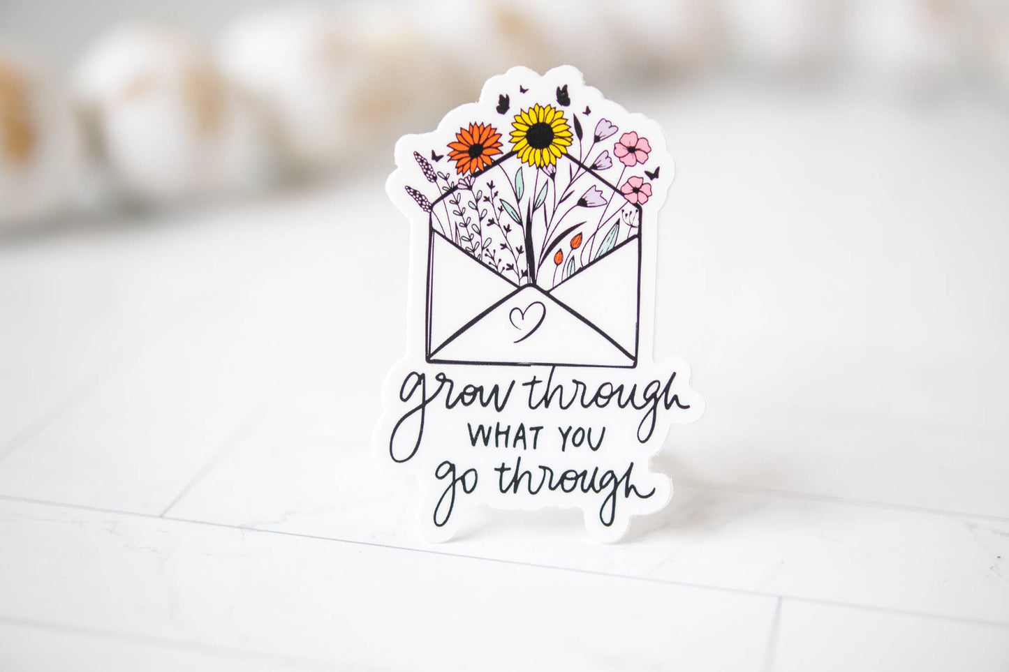 Grow Through, Wildflower Envelope Vinyl Sticker, 3x3 in.