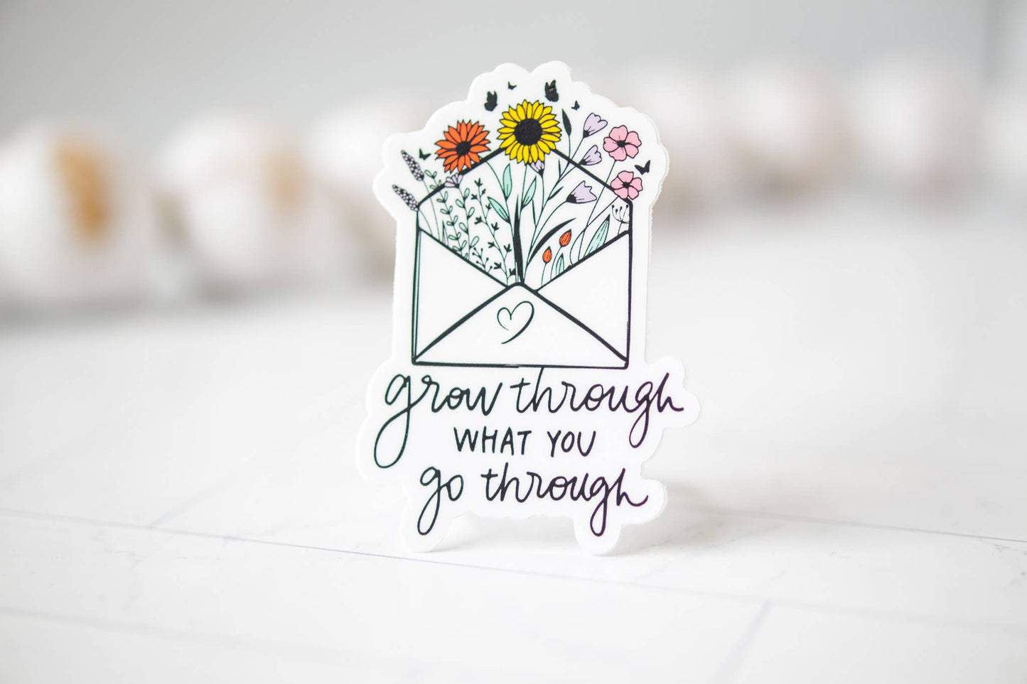 Grow Through, Wildflower Envelope Vinyl Sticker, 3x3 in.
