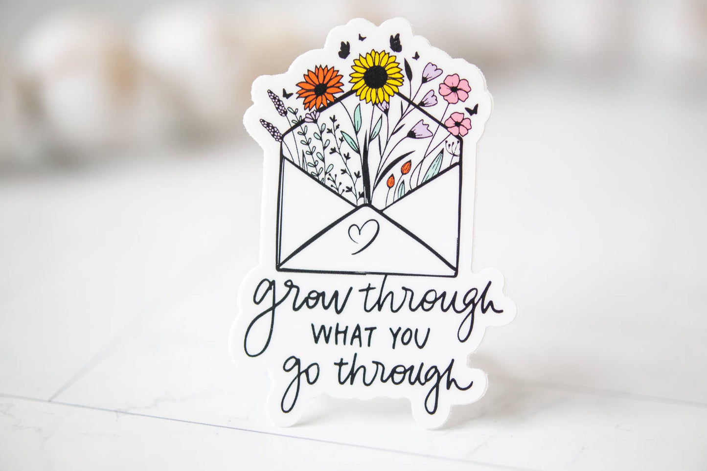 Grow Through, Wildflower Envelope Vinyl Sticker, 3x3 in.