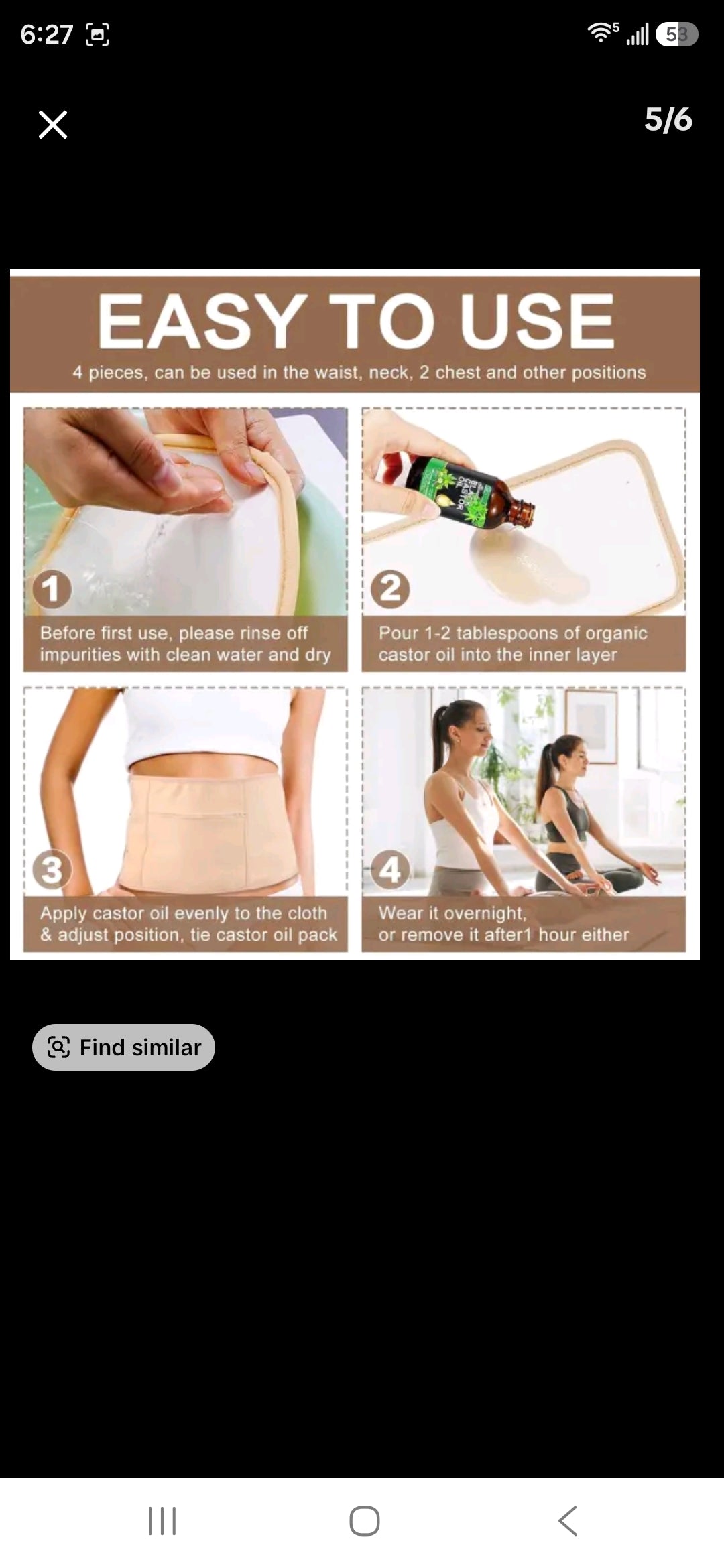 4 Pcs Castor Oil Pack Wrap Organic Cotton Wraps, Reusable