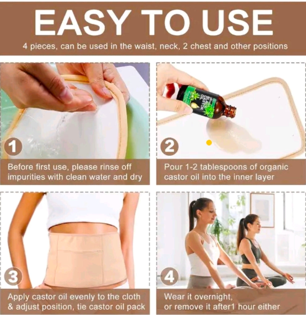 4 Pcs Castor Oil Pack Wrap Organic Cotton Wraps, Reusable